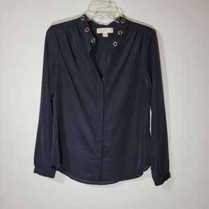 Michael Kors Black Button Down Long Sleeve Blouse with Gold Detailing, Size S